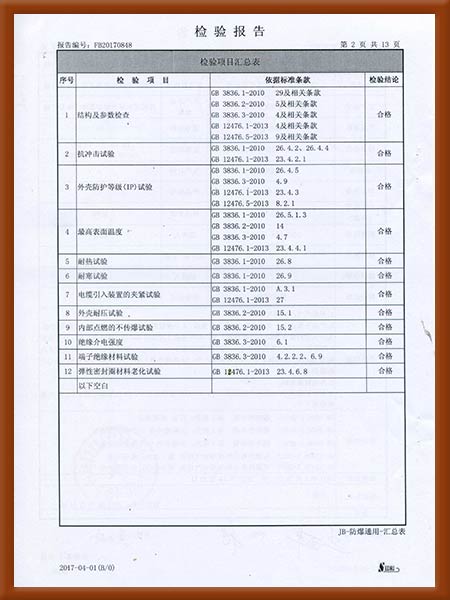 防爆配電箱IICT4檢驗報告